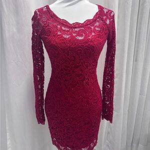 Sequin Hearts Burgundy Lace Long Sleeve Dress